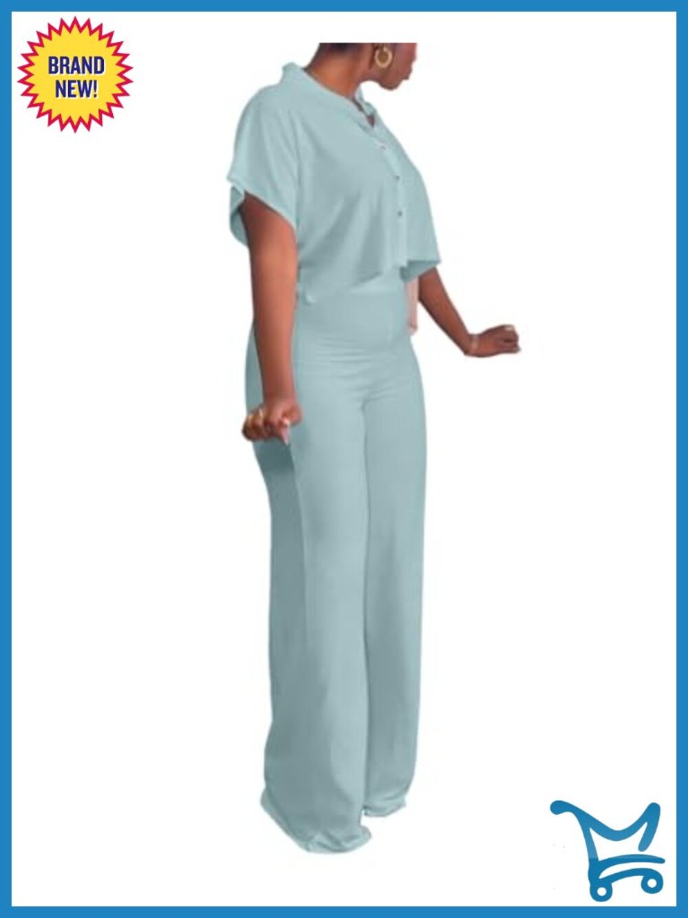 2 Piece Lounge Set Crop Top Wide Leg Pants Tracksuit - Picture 2 of 5